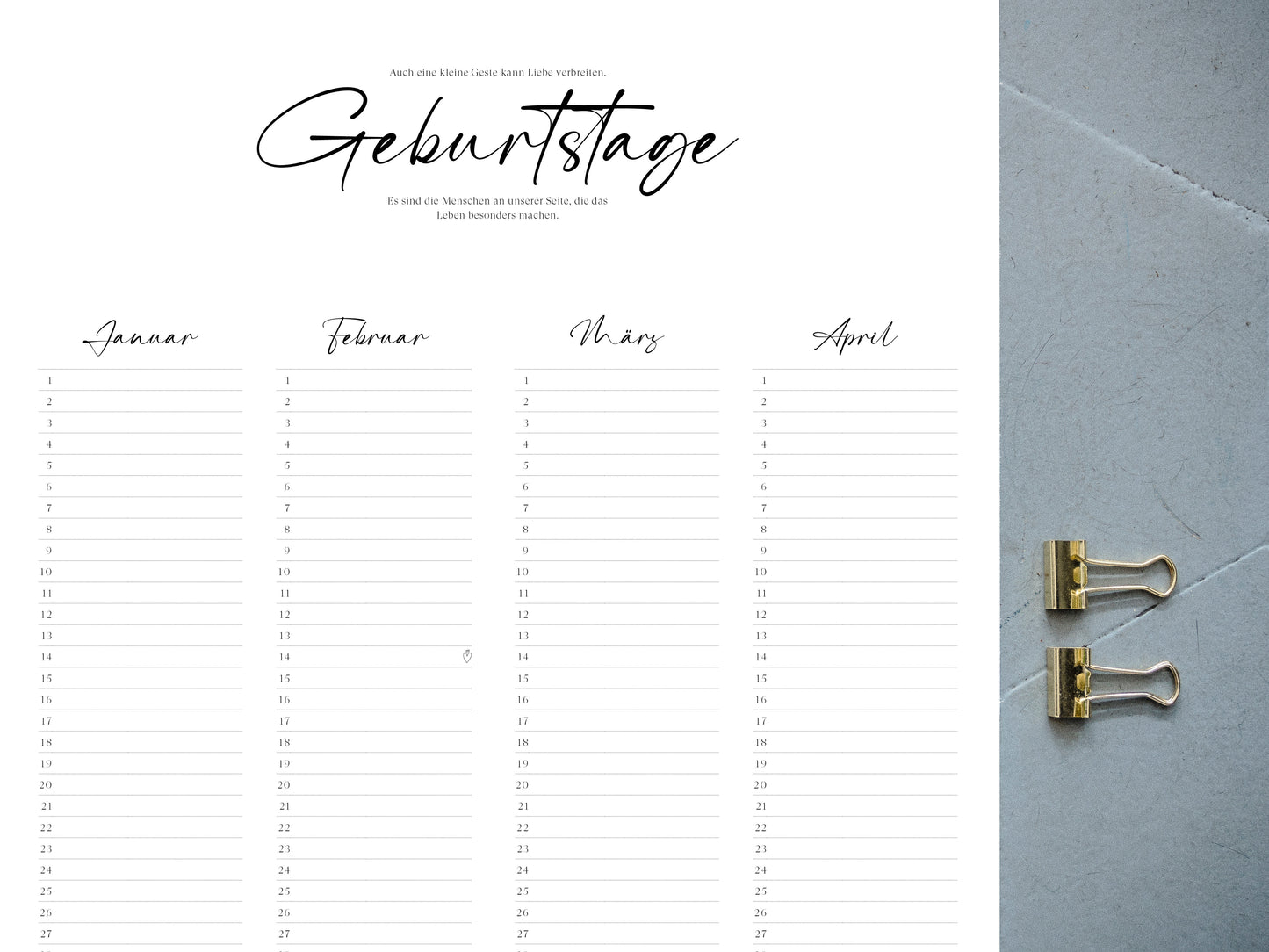 Geburtstagskalender mit magnetischer Posterleiste als immerwährender Jahresplaner für Geburtstage in DIN A1 halb 29,7 x 84,1cm