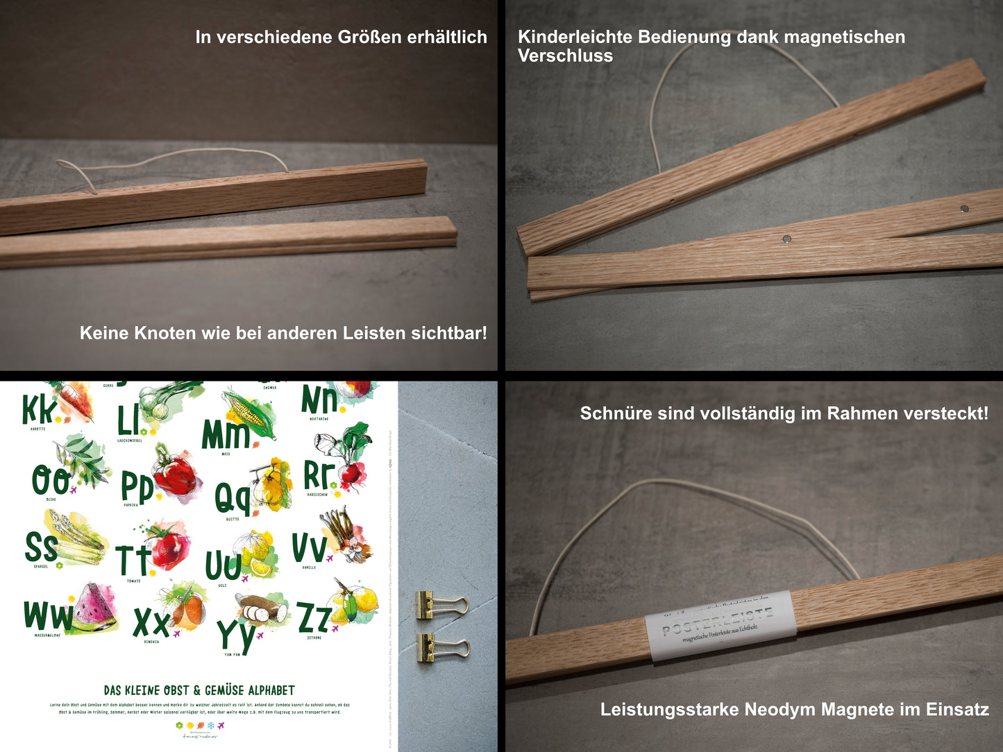 ABC-, Saisonkalender für Kinder mit magnetischer Posterleiste in DIN A2 mit 42,0cm x 59,4cm