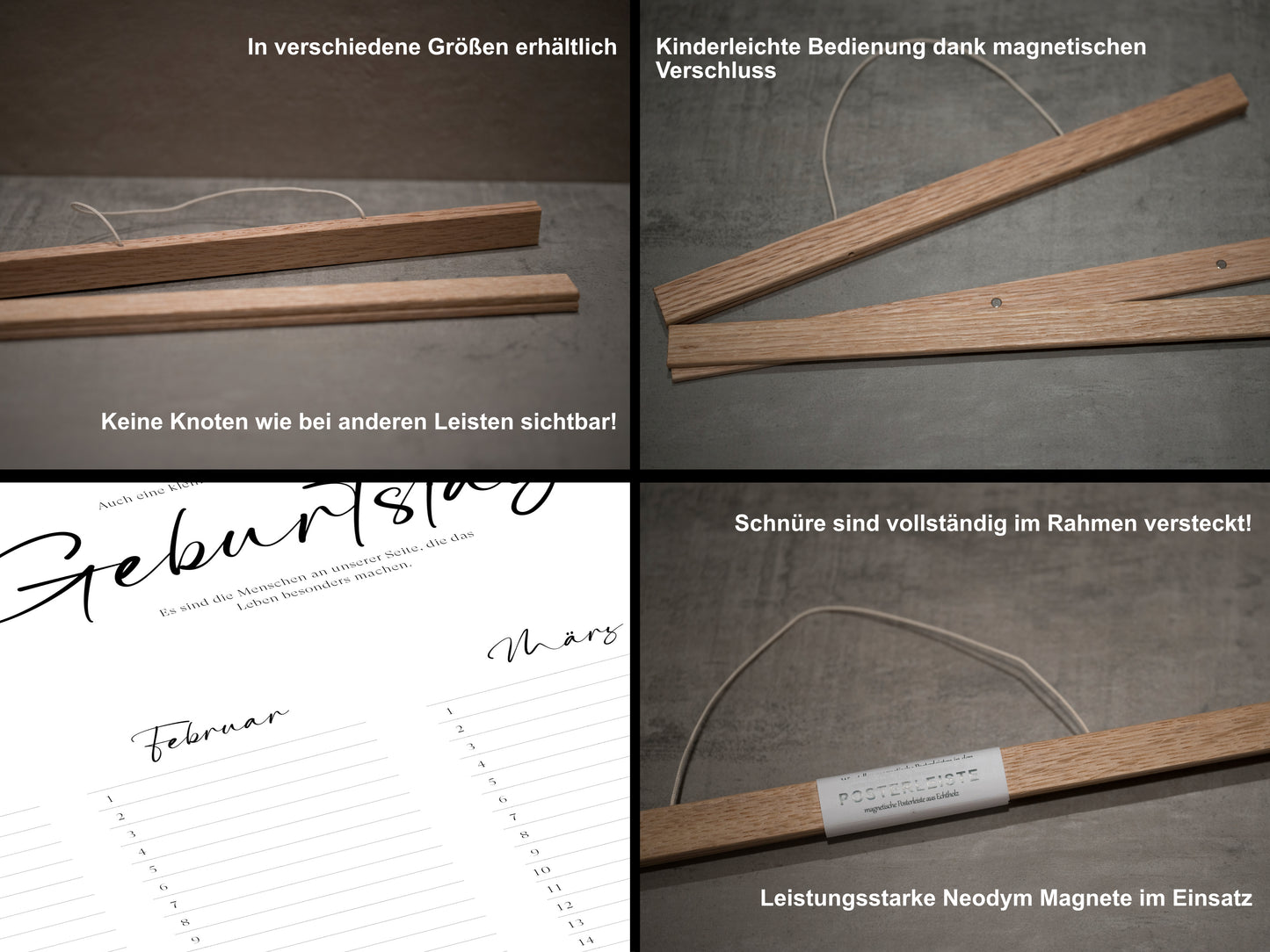 Geburtstagskalender mit magnetischer Posterleiste als immerwährender Jahresplaner für Geburtstage in DIN A1 halb 29,7 x 84,1cm