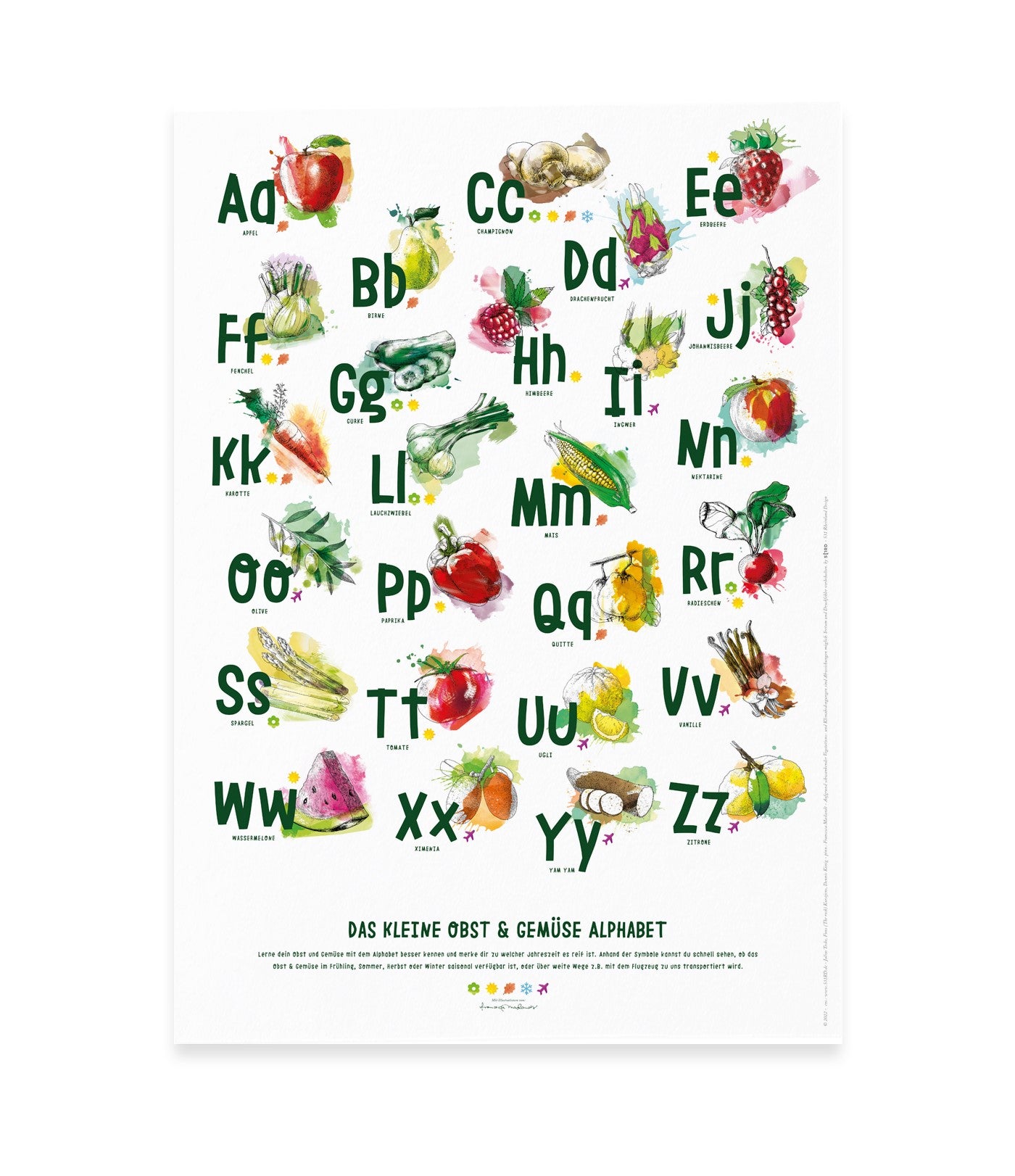ABC-, Saisonkalender für Kinder mit magnetischer Posterleiste in DIN A2 mit 42,0cm x 59,4cm