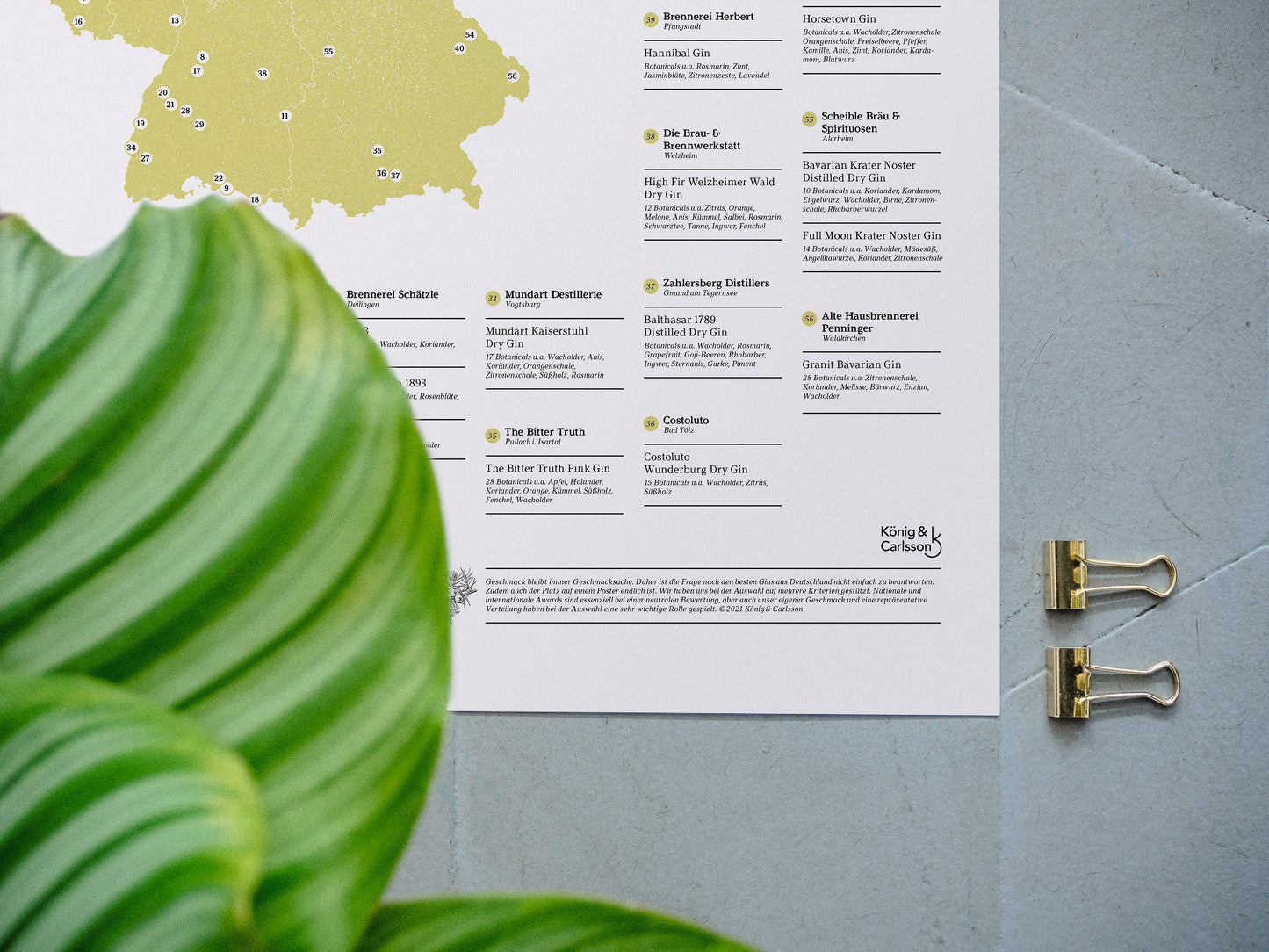 Die 56 besten Gin Destillerien und Brennereien aus Deutschland, Gin Landkarte prämierter deutscher Gins als Poster mit Poster