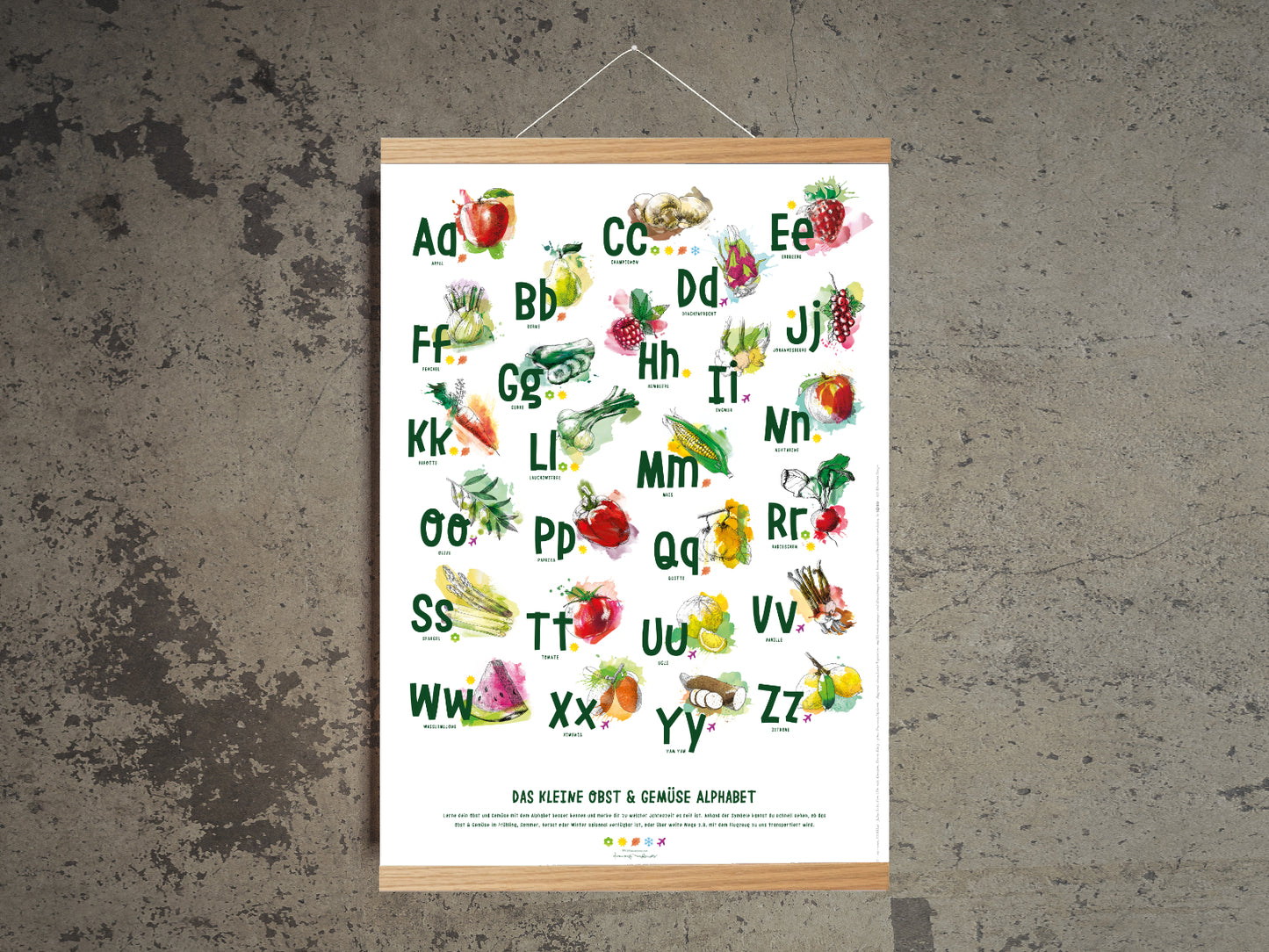ABC-, Saisonkalender für Kinder mit magnetischer Posterleiste in DIN A2 mit 42,0cm x 59,4cm
