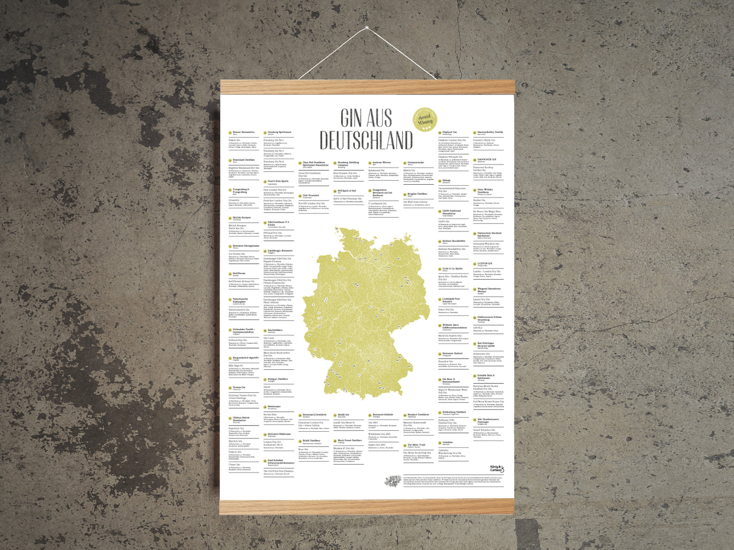 Die 56 besten Gin Destillerien und Brennereien aus Deutschland, Gin Landkarte prämierter deutscher Gins als Poster mit Poster