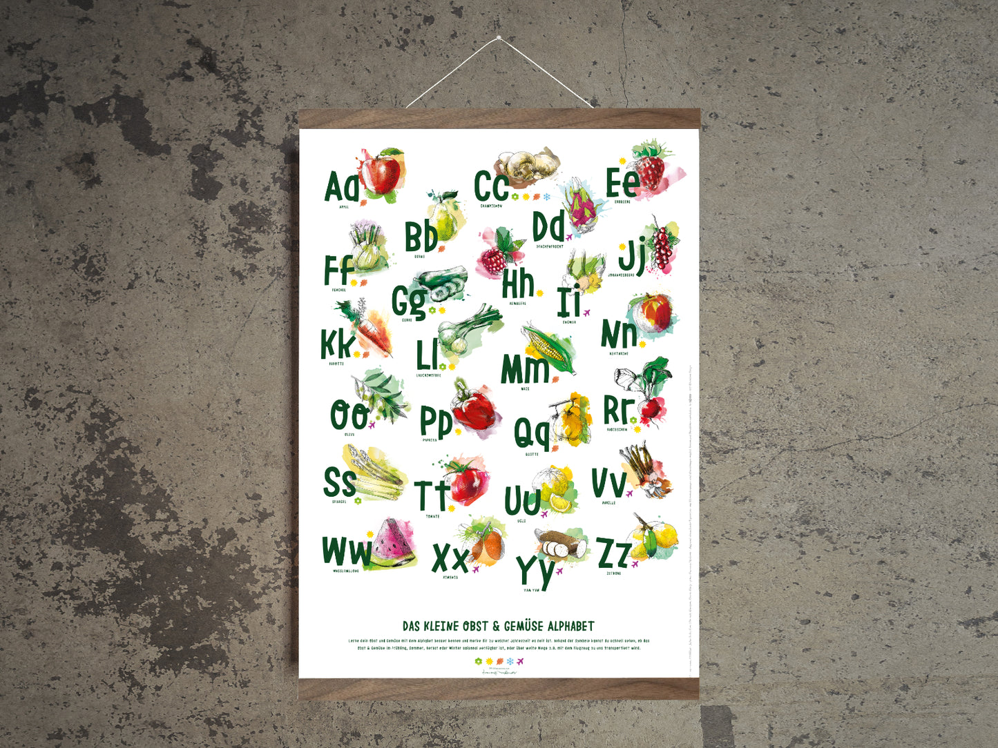 ABC-, Saisonkalender für Kinder mit magnetischer Posterleiste in DIN A2 mit 42,0cm x 59,4cm