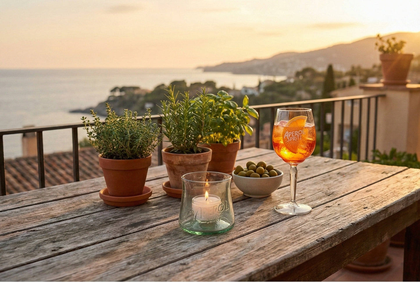 Aperol Teelichthalter von MaBe - handgefertigtes Upcycling-Objekt aus der 0,7-Liter-Flasche
