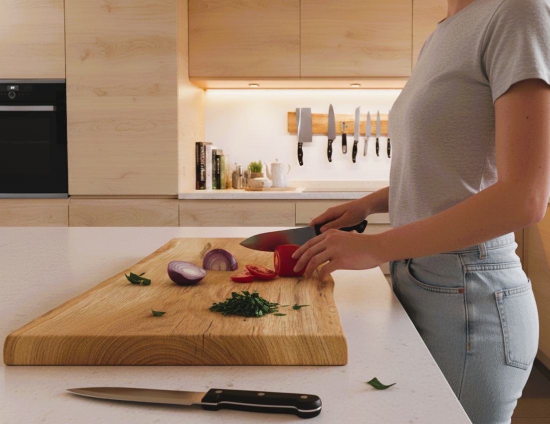 Schneidebrett aus massiver Eiche mit Naturkante – rustikal, edel, einzigartig