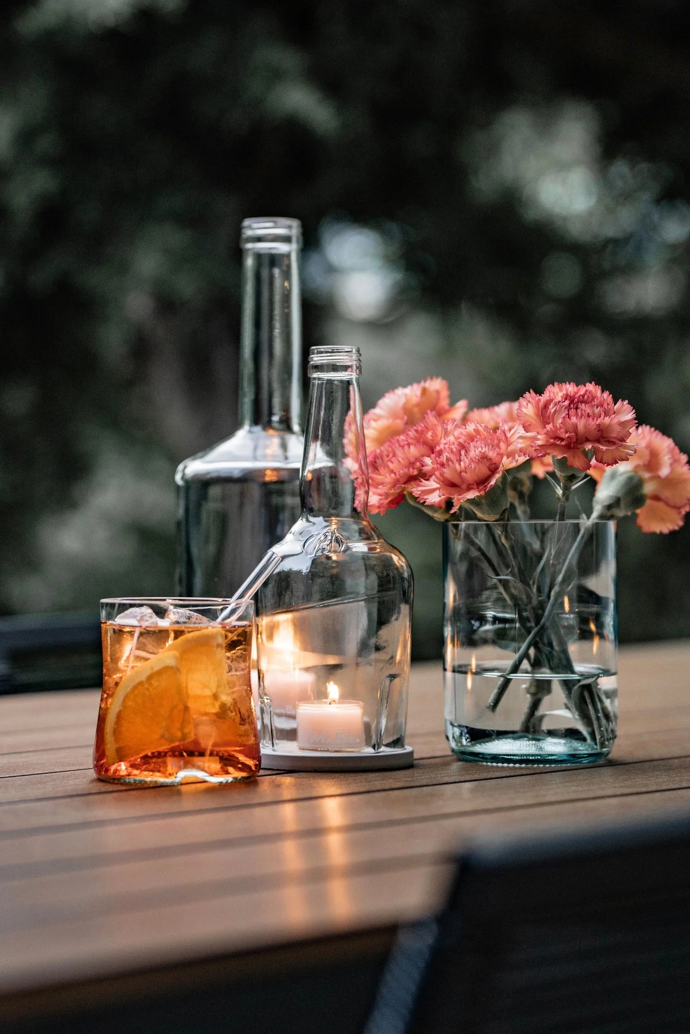 Aperol Windlicht mit Beton Untersetzer von MaBe - handgefertigtes Lichtobjekt aus der 1-Liter-Flasche