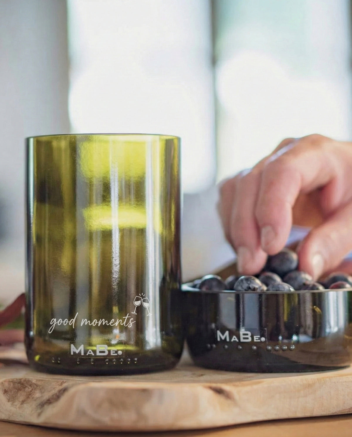 Trinkglas 450 ml von MaBe – handgefertigtes Upcycling-Glas aus der 1l Weinflasche
