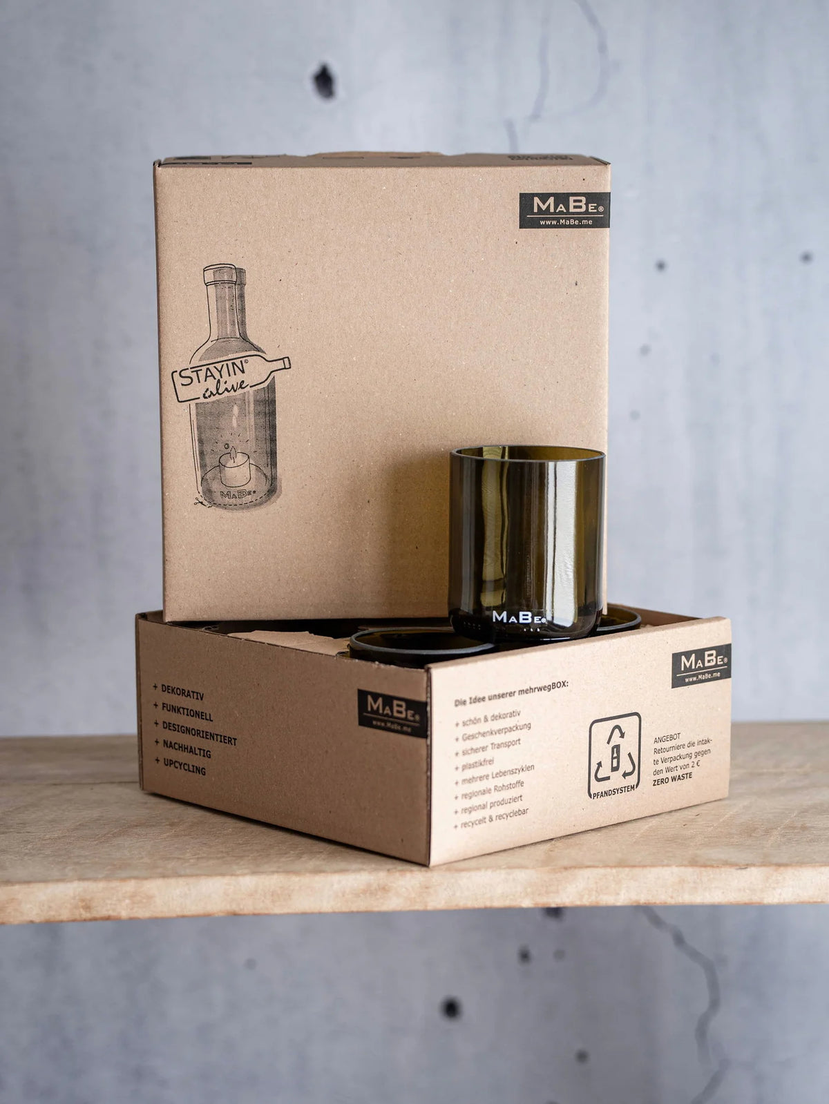 Trinkglas 250 ml von MaBe – handgefertigtes Upcycling-Glas aus einer 0,7l Weinflasche