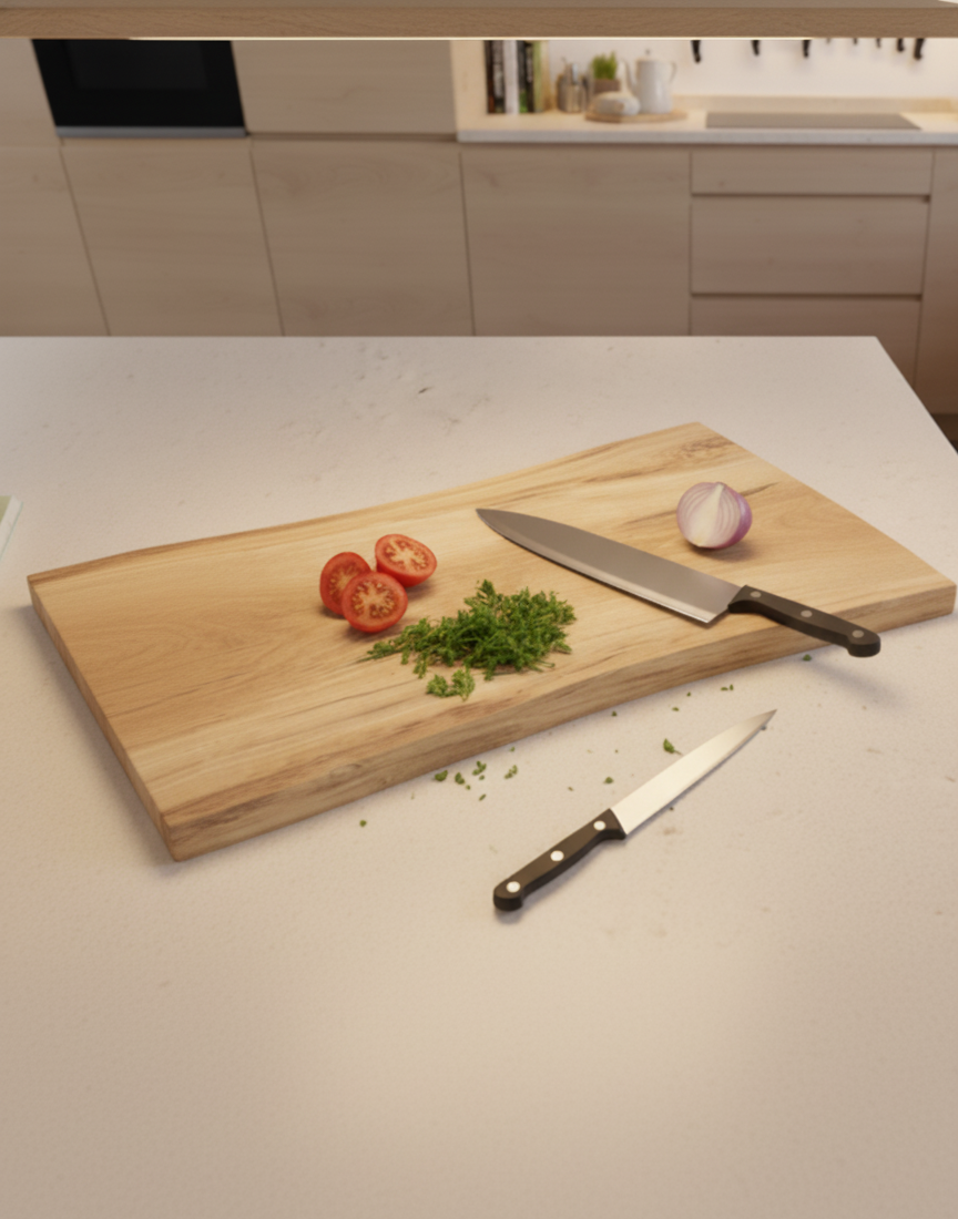 Schneidebrett aus massiver Eiche mit Naturkante – rustikal, edel, einzigartig