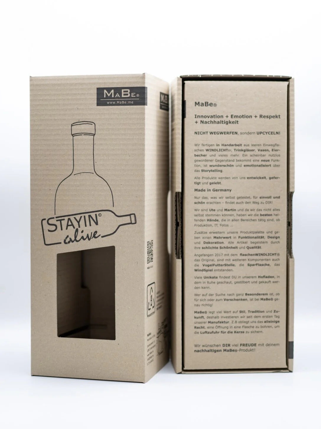 Struktur Prosecco Windlicht mit Beton Untersetzer von MaBe - handgefertigtes Lichtobjekt aus Strukturglas