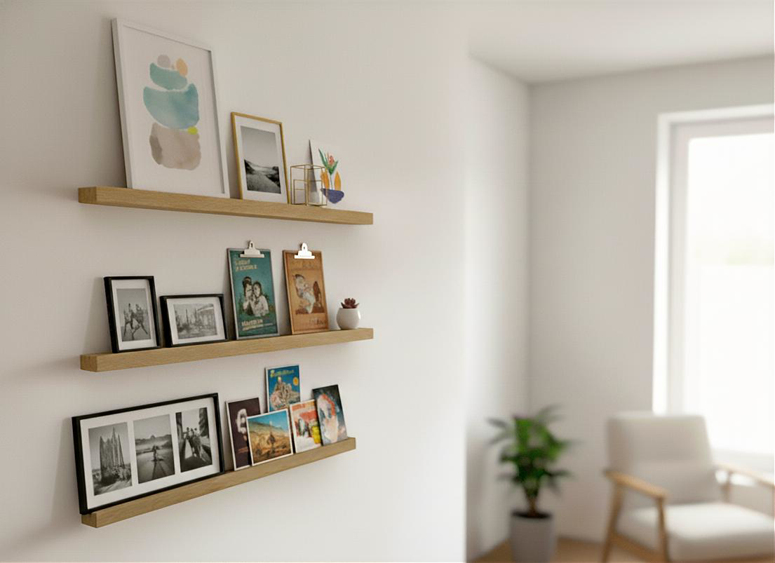 Bilderleiste - Fotoleiste aus naturbelassenen Eichenholz, verschiedene Formate Wandboard für Bilder