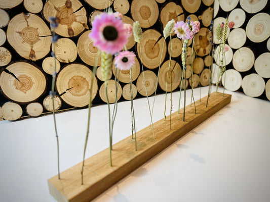 Flowerbar "Blütenfreunde" aus massiver Eiche inkl. Trockenblumen, elegante Eichenholz Tischdekoration für getrocknete Blumen, Blumenkranz