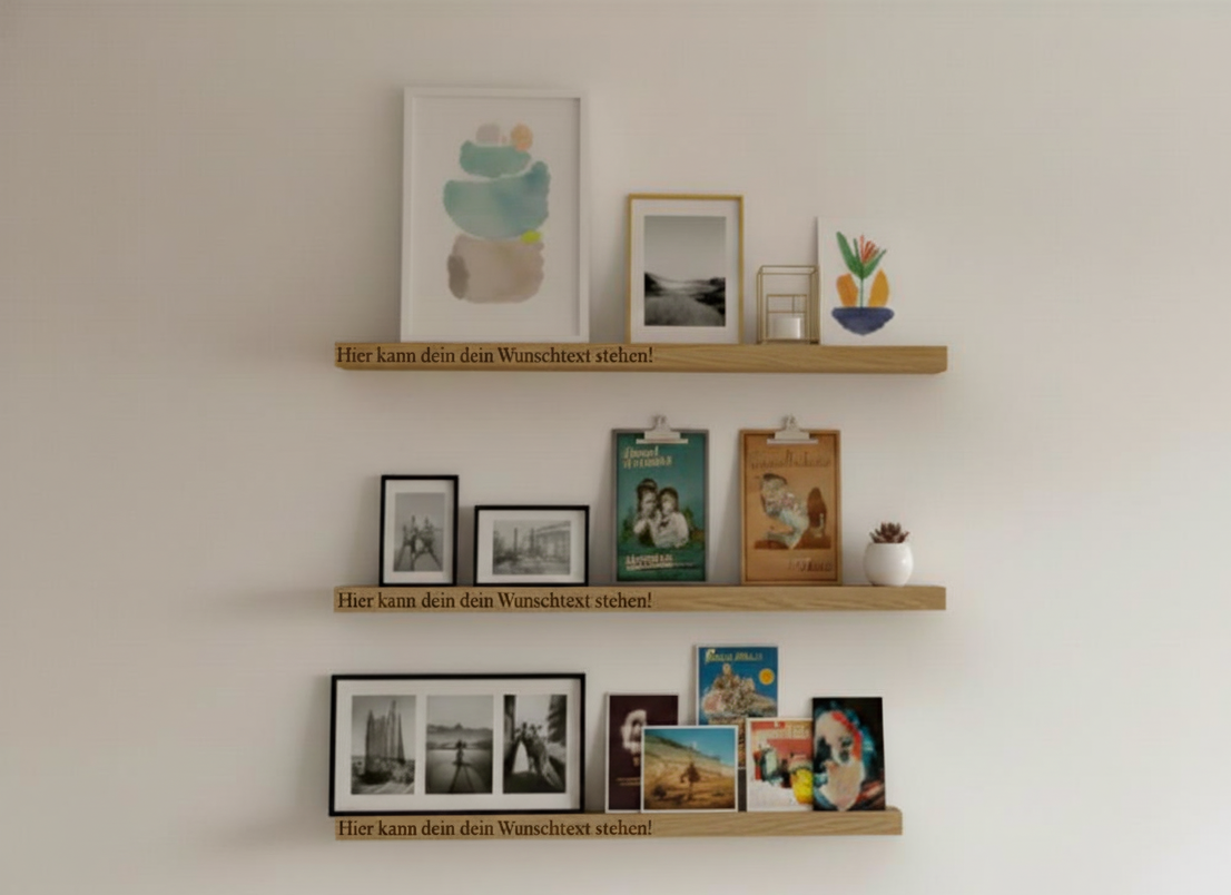 Wunschgravur und personalisierte Bilderleiste - Fotoleiste aus naturbelassenen Eichenholz, verschiedene Formate Wandboard für Bilder