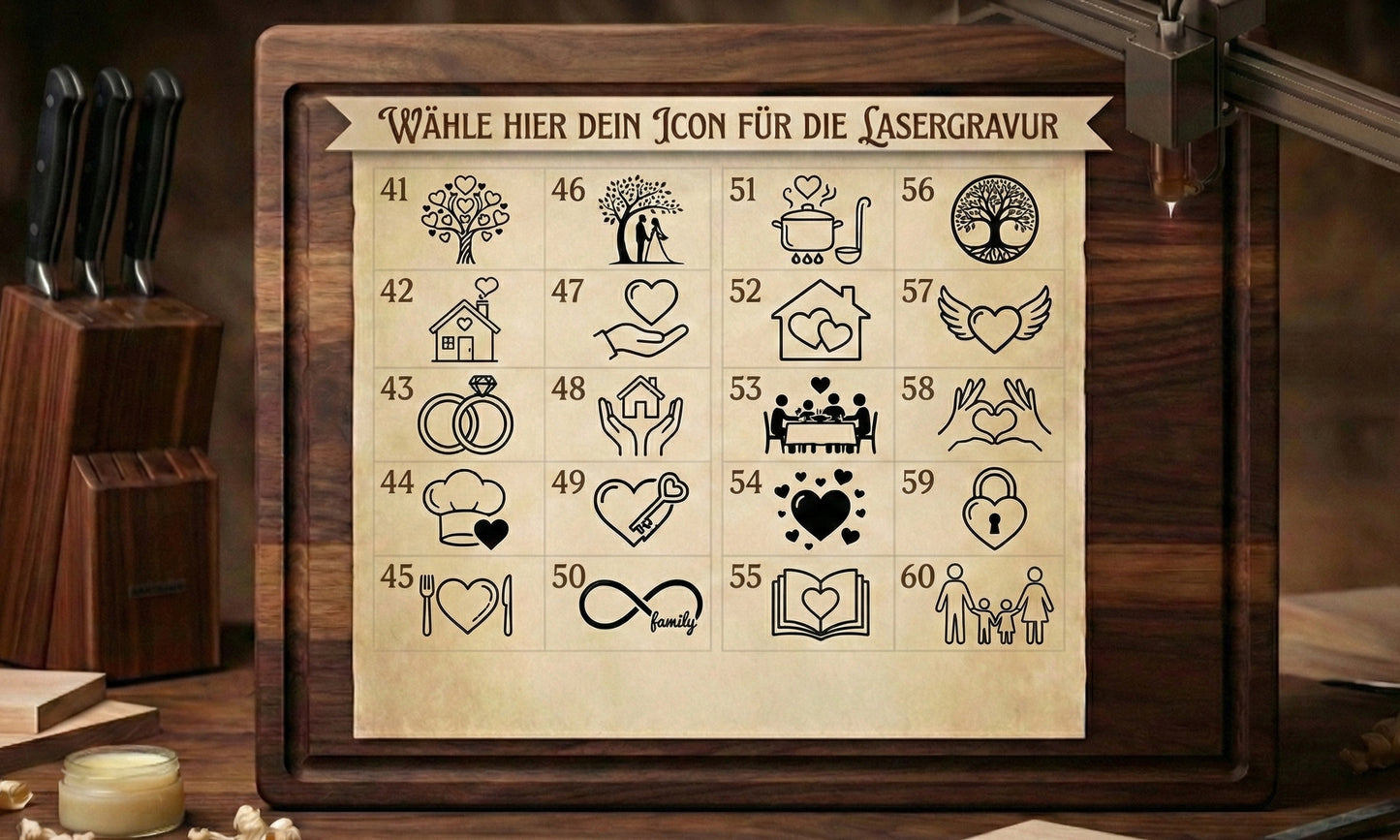 Schneidebrett aus massiver Eiche mit persönlicher Gravur und Naturkante – rustikal, edel, einzigartig - personalisierte Lasergravur