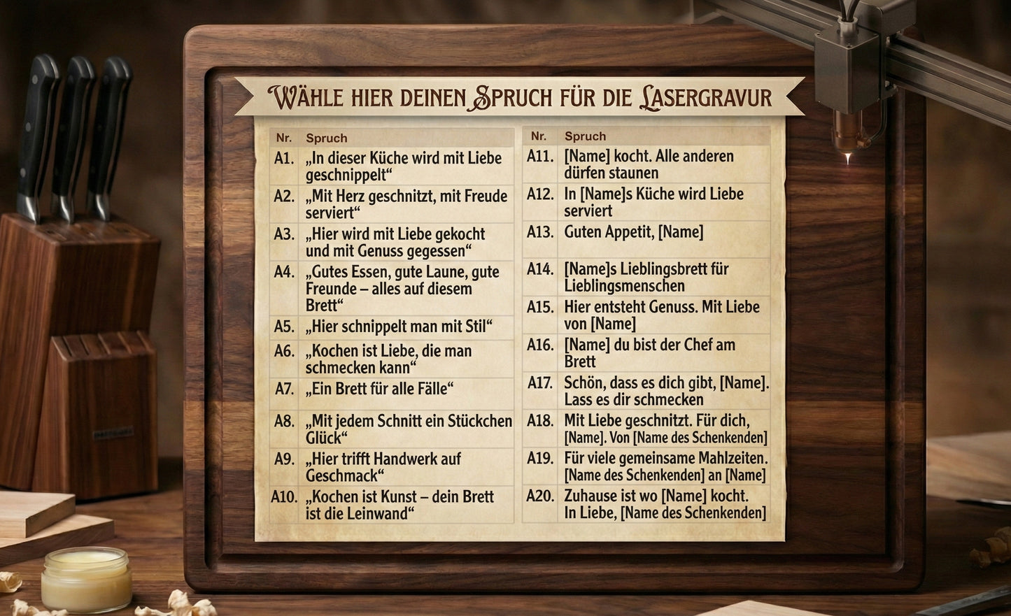 Schneidebrett aus massiver Eiche mit persönlicher Gravur und Naturkante – rustikal, edel, einzigartig - personalisierte Lasergravur