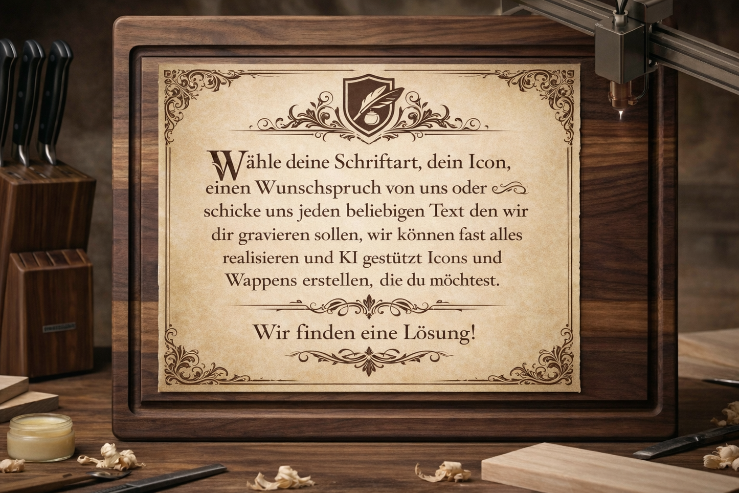 Schneidebrett aus massiver Eiche mit persönlicher Gravur und Naturkante – rustikal, edel, einzigartig - personalisierte Lasergravur