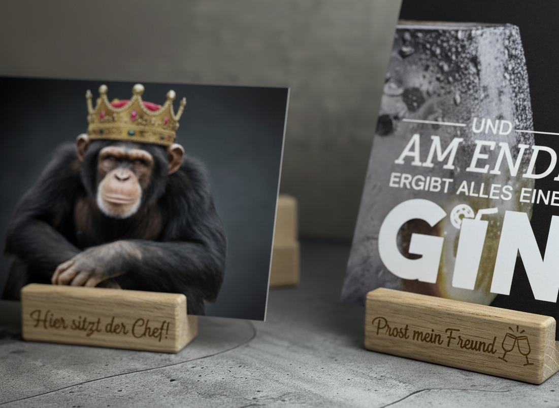 Personalisierter Tischkartenhalter aus naturbelassener Eiche - Gravur trifft Erinnerung, für Fotos & Bilder in 8, 20, 30, 40, 50, 60cm